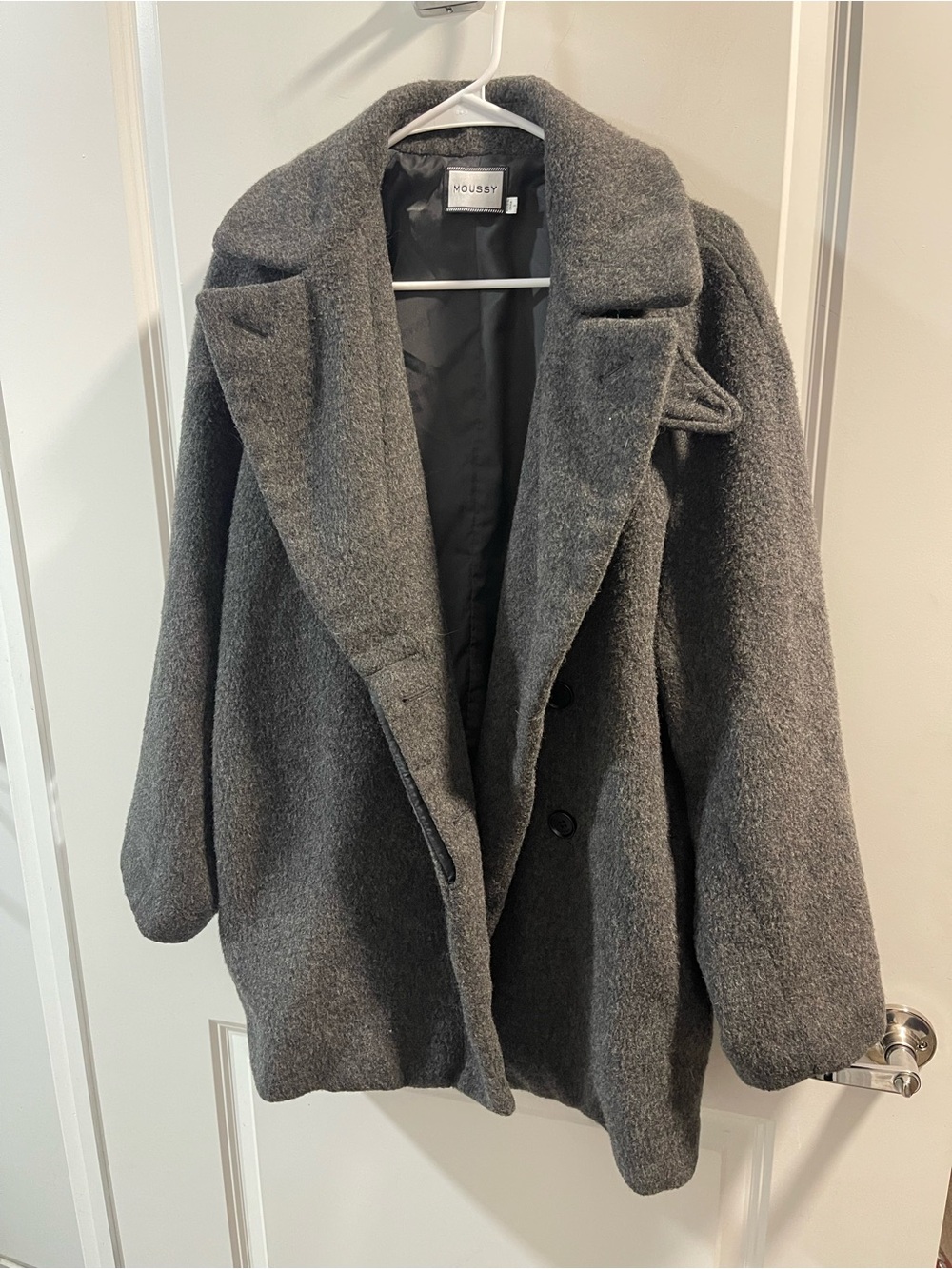 MOUSSY Charcoal Gray Wool Blend Pea Coat 54 Wool